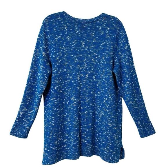 Lands End blue warm long tunic sweater notch neck cotton blend with stretch L - Picture 3 of 11